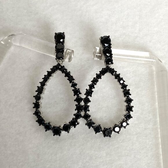 Sterling Silver 925 FZN Faceted Black Tourmaline Teardrop Dangle Drop Earrings - Picture 4 of 16